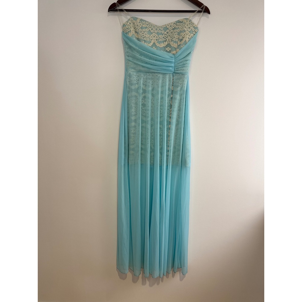 Teeze Me Vintage Y2K Maxi Gown Size 3 Blue Lace Chiffon Sweetheart Fairycore